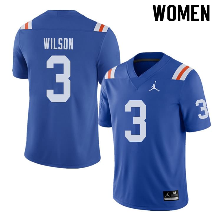 Women's NCAA Florida Gators Marco Wilson #3 Stitched Authentic Alternate Jordan Brand Royal Throwback College Football Jersey SEW3265JE